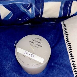 NEW Pottery Barn white unscented pillar 3”x3” candle